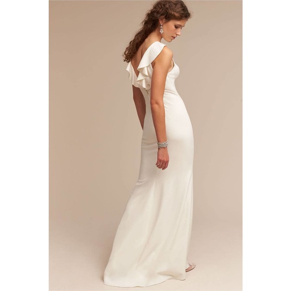 BHLDN Badgley Mischka Heather Ivory Wedding Gown Ruffled Back Women's Size 0 - Picture 2 of 13